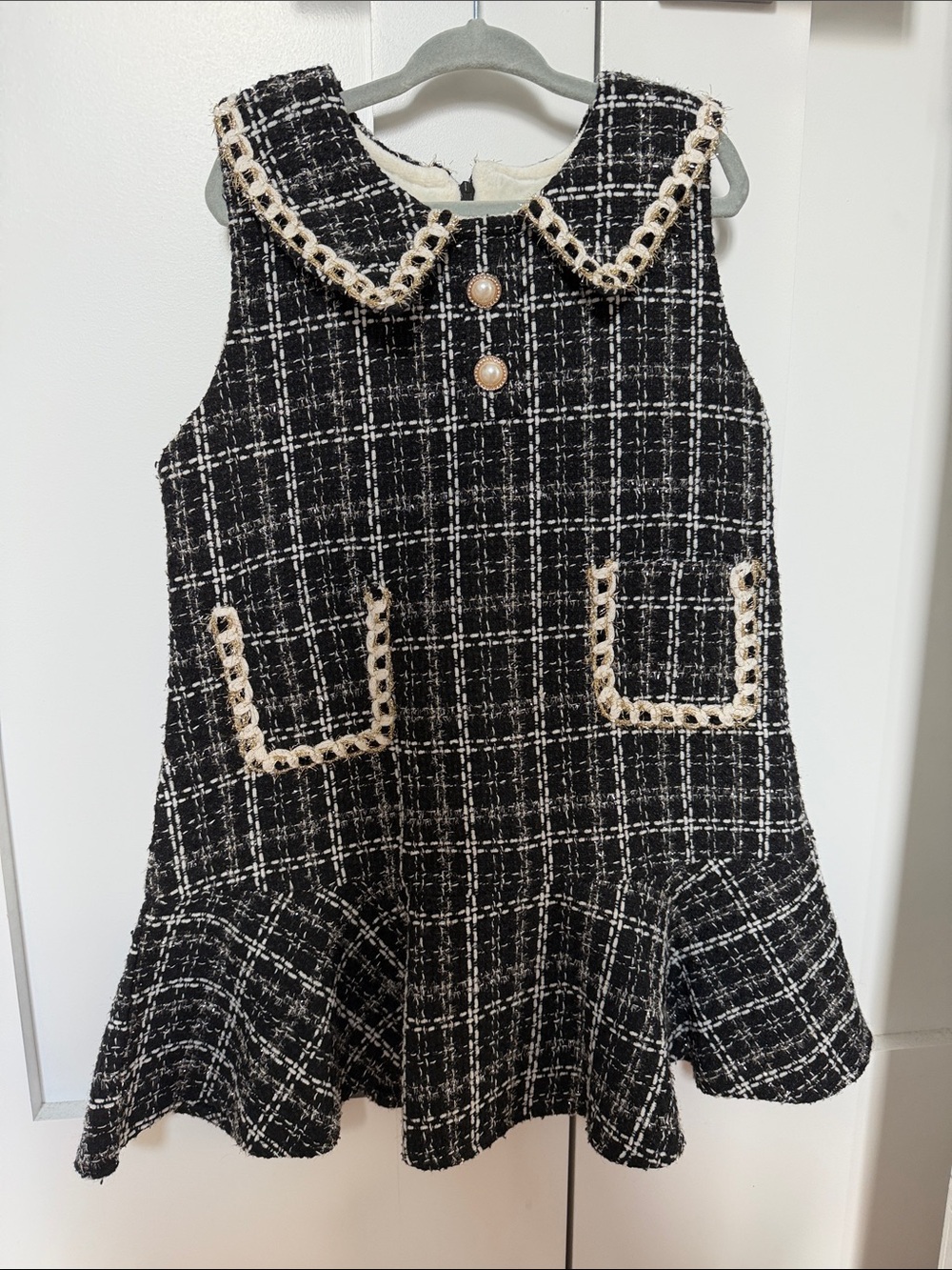 Classic Black Tweed Peter Pan Collar Dress for Girls